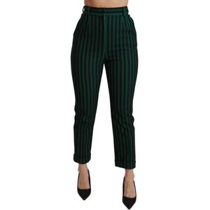 Dolce & Gabbana Zwart-groen Gestreepte Hoge Taille Broek Voor Dames - Maat 36