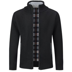 Heren Chunky Gebreide Rits Cardigan met Opstaande Kraag Winter Pullover Gebreid Zwart