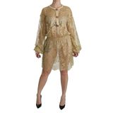 Dolce & Gabbana - A-Lijn Jurk - Goud - Korte Mouwen - Knielengte - 100% Authentiek