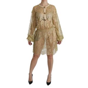Dolce & Gabbana - A-Lijn Jurk - Goud - Korte Mouwen - Knielengte - 100% Authentiek