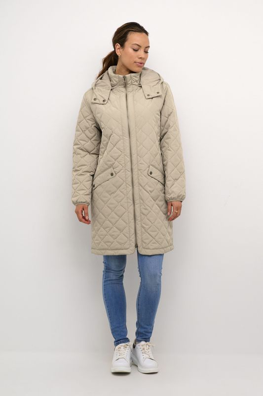 Cream - Gewatteerde Jas met Capuchon - Beige - Dames