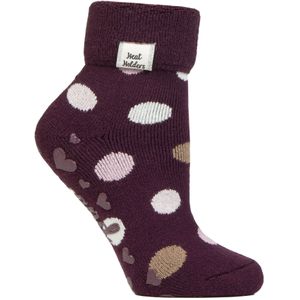 Dames Gezellige Sokken met Omgeslagen Boord | Heat Holders | Warme Fluffy Huissokken voor de Winter - Cabernet Dots