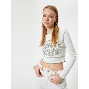 Koton - Shirt - Groen - Motiefprint - Lange Mouw - Slanke Pasvorm