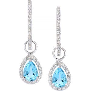 9ct witgouden diamanten en blauwe topaas traanvormige hoepeloorbellen