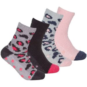 Sock Snob - 4 Paar Dames Gezellige Thermische Bed Sokken met Antislip Grips - Dierenprint