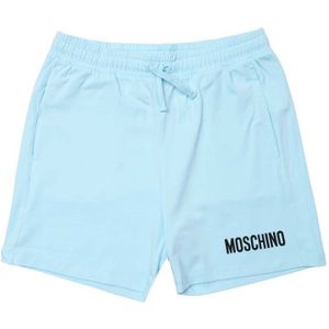 Boy's Moschino Logo Print Shorts in Light Blue