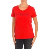 North Sails - T-shirt - Rood - Dames - Katoen - Korte Mouwen met Geribbelde Hals