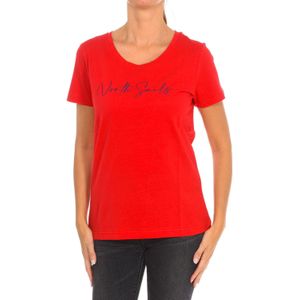 North Sails - T-shirt - Rood - Dames - Katoen - Korte Mouwen met Geribbelde Hals