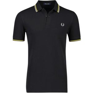 Fred Perry geel dubbel getipt kraag zwart poloshirt