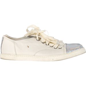 Lanvin Sneakers met Slangenhuid-effect en Cap Toe in Witte Leer