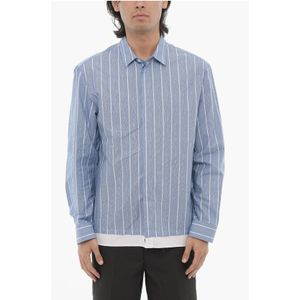 Boxy Fit katoenen gestreept casual overhemd in blauw