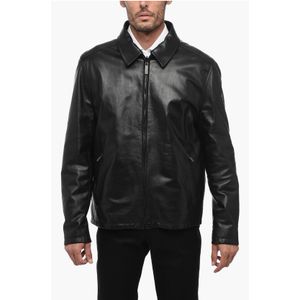 Leren dubbelzijdige jas met visgraatmotief