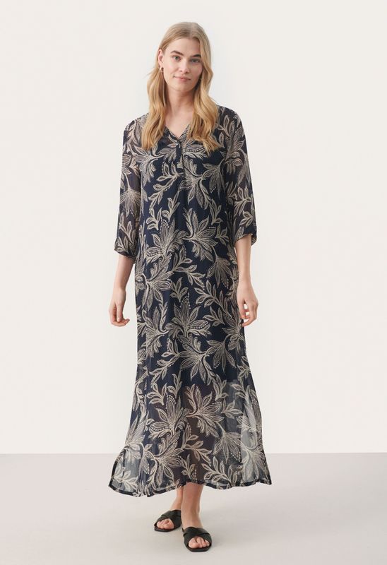 Jurk Regular fit Dark Navy Delicate Leaf multicolour