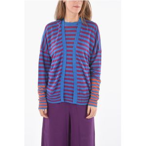 Gestreept vlas open vest in veelkleurig