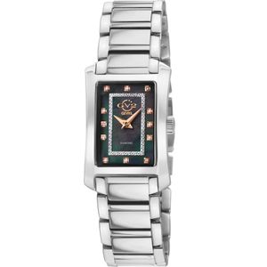 GV2 Dames Luino Zwitsers Quartz Diamant Zwarte MOP Wijzerplaat, 316L RVS Horloge