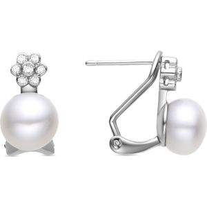 Luxenter 925 Sterling zilveren oorbellen met gerhodineerde witte parel - Byla