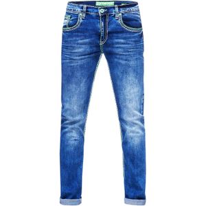 Rusty Neal - LEVIN - Jeansbroek - Neongroene Contrastnaad - Regular Fit