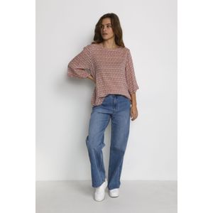 Blouse met lange mouwen Regular fit Dusty red / chalk leaf white red