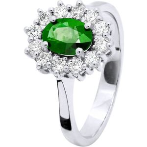 Ring EMERALD 0,85 Cts Marquise Diamonds 0,36 Cts Wit Goud 18 Karaat
