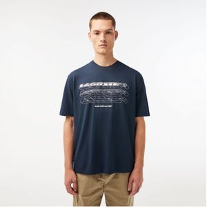 Men's Lacoste Loose Fit Organic Cotton Pique T- Shirt in blue navy