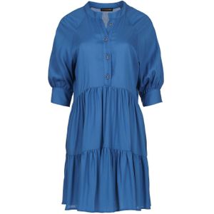 Losse blauwe jurk met ruches
