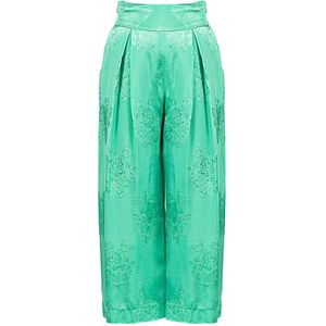 Pinko - Floral Jacquard Amazonia - Broek - Groen - Viscose-Cupro Mix