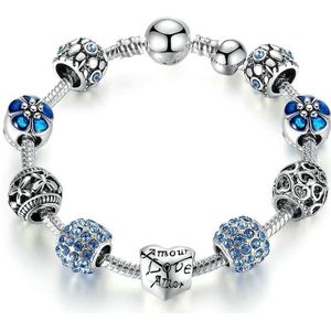 Swarovski - Armband met bedeltjes met blauwe Swarovski-kristallen en hartenkralen