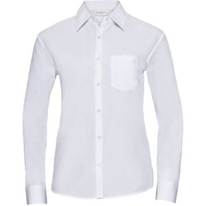 Russell Collection Dames/Dames Poplin Easy-Care Overhemd met Lange Mouwen (Wit)