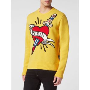 Pullover - Ronde Hals - Lamswol en Kasjmier - Effen - Jacquard Geweven Dessin