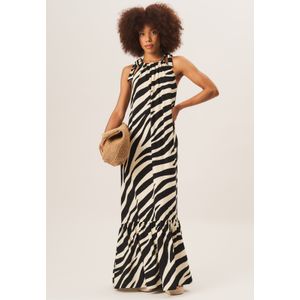 Maxi-jurk met zebraprint en gestrikte schouder