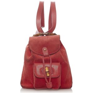 Vintage Gucci Bamboo Suede Backpack Red