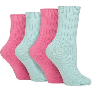 Wildfeet - 4 Paar Dames Cashmere Boot Sokken | Ribgebreide Wollen Bed Sokken - Groen / Perzik - Maat 37 - 42