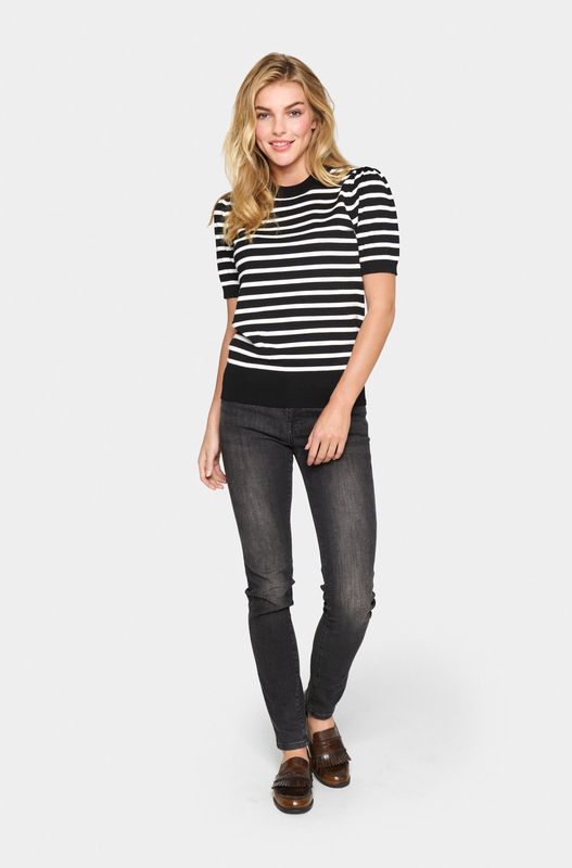 Saint Tropez - Gebreide Top - Gestreept - Korte Mouwen - Ronde Hals