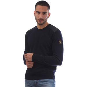 Men's Belstaff Merino Crew Neck Kerrigan Jumper in Navy