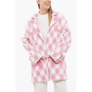 Oversized jas met ruitjesmotief in roze