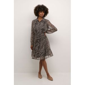 Cream - Luipaardprint Jurk - Bruin - Dames - Overhemdkraag