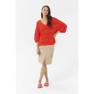 Kaffe - Kateresa Knit Pullover - Rood - V-hals - Halve Mouwen