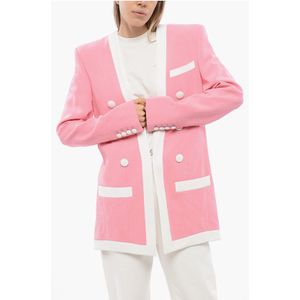 Gestructureerd crêpe de chine jasje in roze