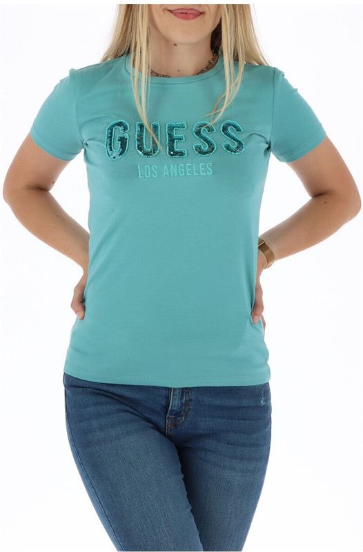 Guess - T-shirt - Lichtblauw - Korte Mouwen - Ronde Hals