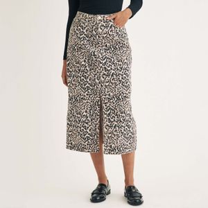 Nobodys Child - Luipaardprint - Denim Koker Midi Rok - Bruin
