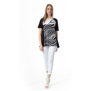 Conquista - Top - Zwart-Witte Print - Korte Mouwen