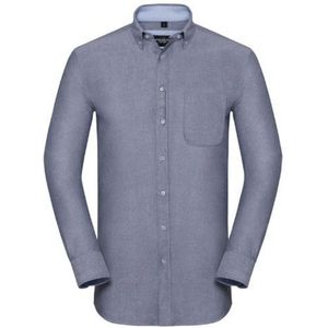 Russell Collection Heren Lange Mouwen Getailleerd Oxford shirt (Oxford Navy/Oxford Blue)