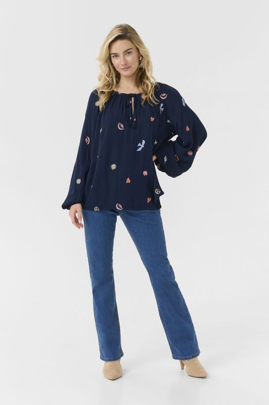 Blouse met lange mouwen Loose fit Dress blue with mulitcolor emb blue