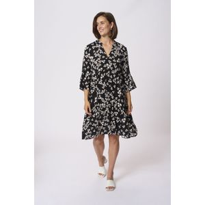 Kaffe - Jurk 'Hera Amber' - Crème - Bloemenprint - Knielengte - Driekwart Mouw