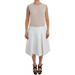 Koonhor Vrouwen Wit Geplooide Onderkant Tank Sheath Transparante Jurk