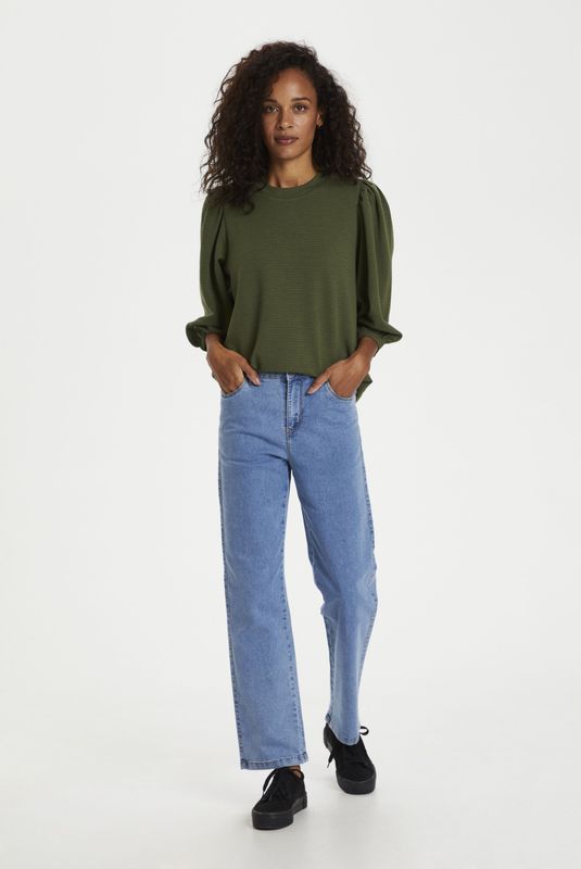 Kaffe - Blouse 'Janna' - Olijfgroen - Blouseshirt - Pofmouwen