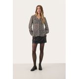 Blouse met lange mouwen Regular fit Black Leaf Print black white