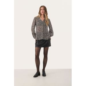 Blouse met lange mouwen Regular fit Black Leaf Print black white