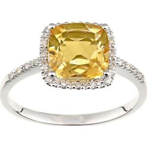 9ct witgouden diamanten en citrien vierkante edelsteenring