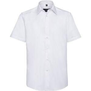 Russell Collection Heren Oxford Easy-Care Getailleerde Overhemd met Korte Mouwen (Wit)